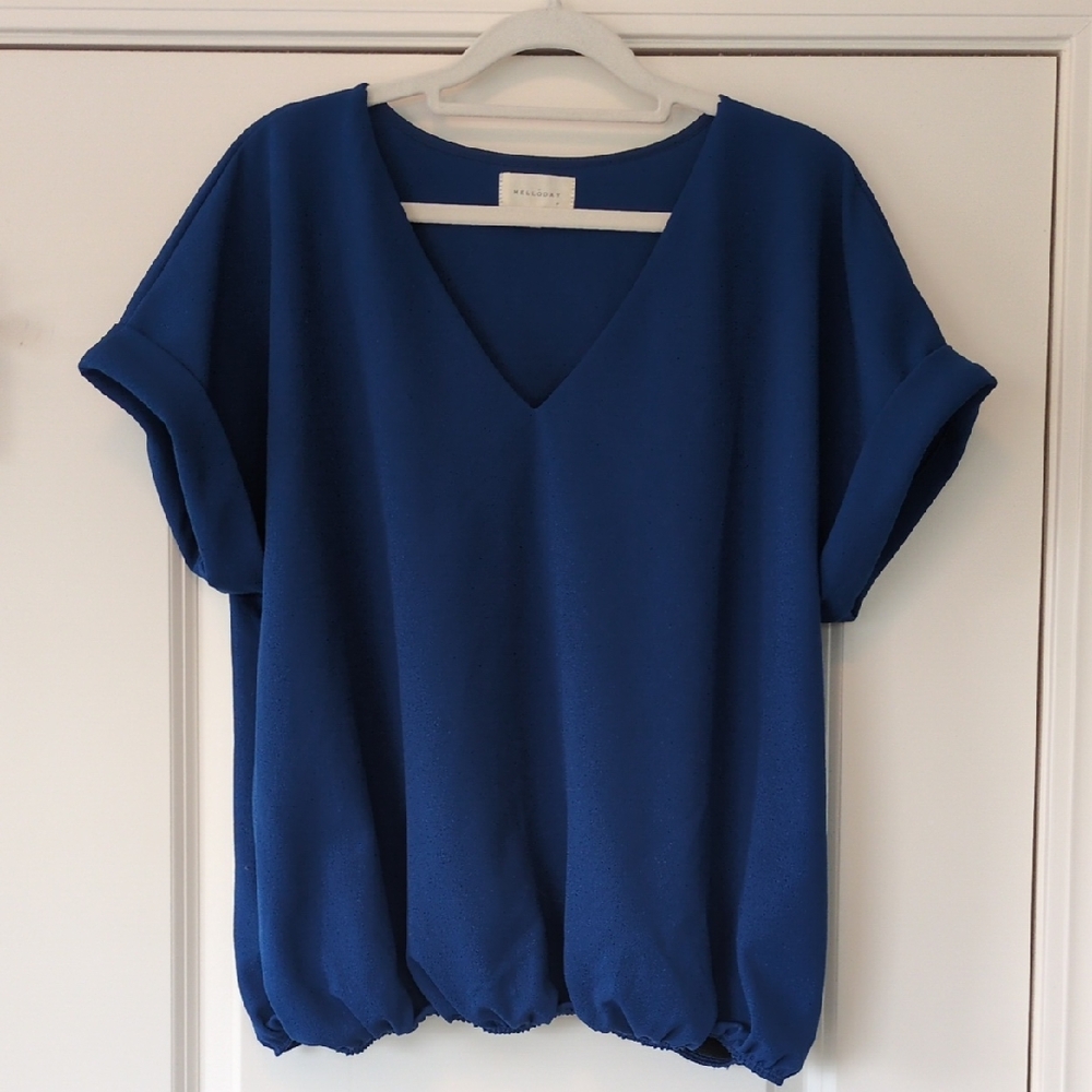 Melloday Deep Blue V-Neck Blouse